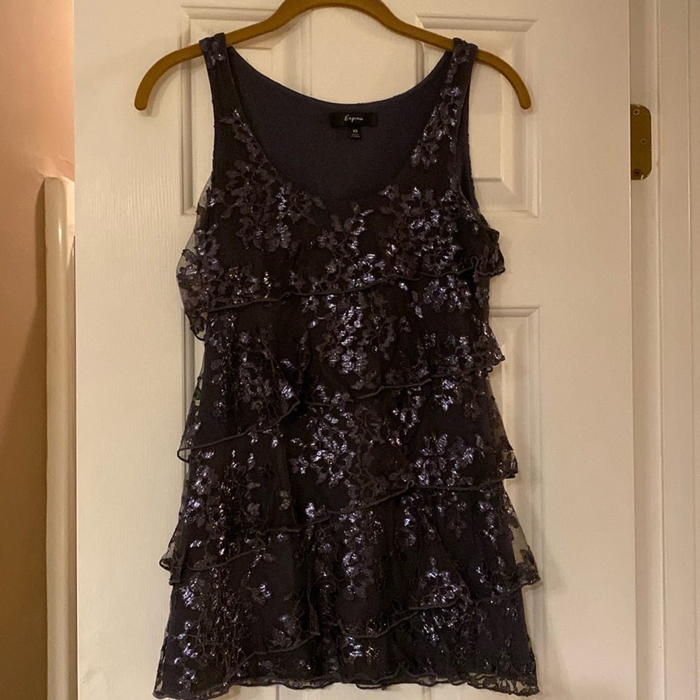 Cute EXPRESS Gray Sparkly Ruffled Tank - perfect for holidays!
